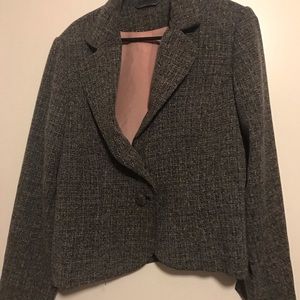 grey blazer with pink interior